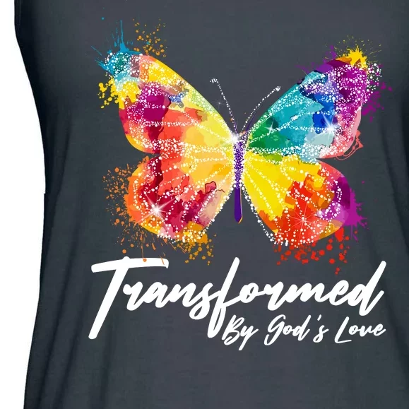 Transformed By Gods Love Painted Butterfly Ladies Essential Flowy Tank