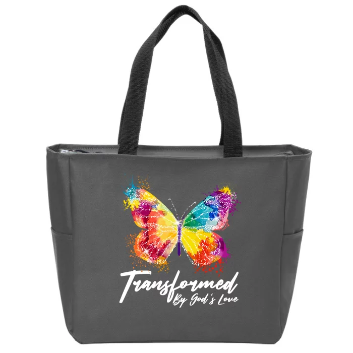 Transformed By Gods Love Painted Butterfly Zip Tote Bag