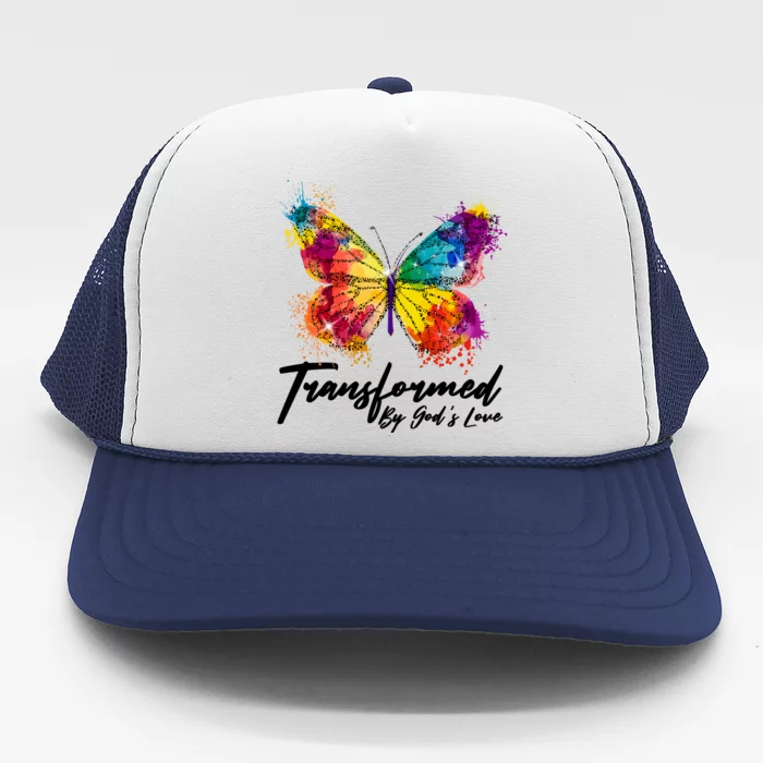 Transformed By Gods Love Painted Butterfly Trucker Hat