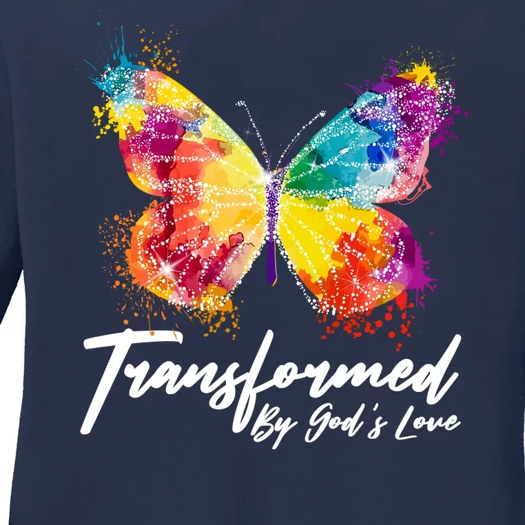 Transformed By Gods Love Painted Butterfly Ladies Long Sleeve Shirt