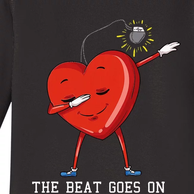 The Beat Goes On Dabbing Heart With Pacemaker Recipient Baby Long Sleeve Bodysuit