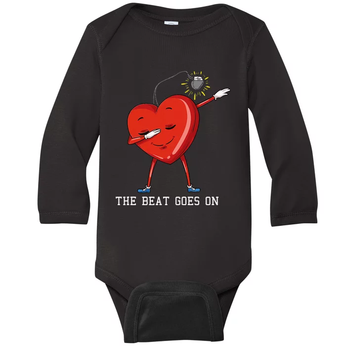 The Beat Goes On Dabbing Heart With Pacemaker Recipient Baby Long Sleeve Bodysuit