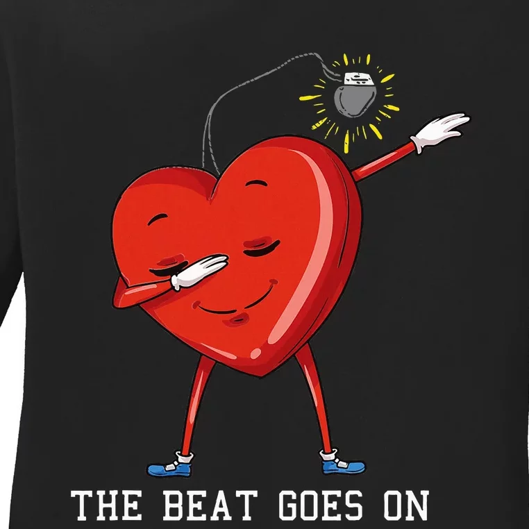 The Beat Goes On Dabbing Heart With Pacemaker Recipient Ladies Long Sleeve Shirt