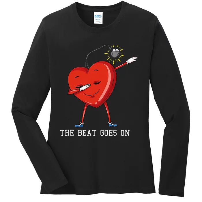 The Beat Goes On Dabbing Heart With Pacemaker Recipient Ladies Long Sleeve Shirt