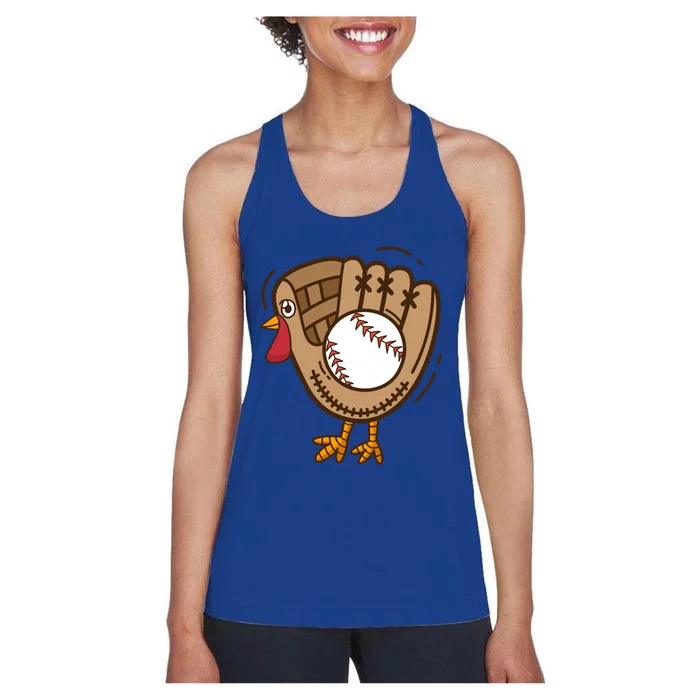 Turkey Baseball Glove Thanksgiving Day Catchers Dads Gift Women's Racerback Tank