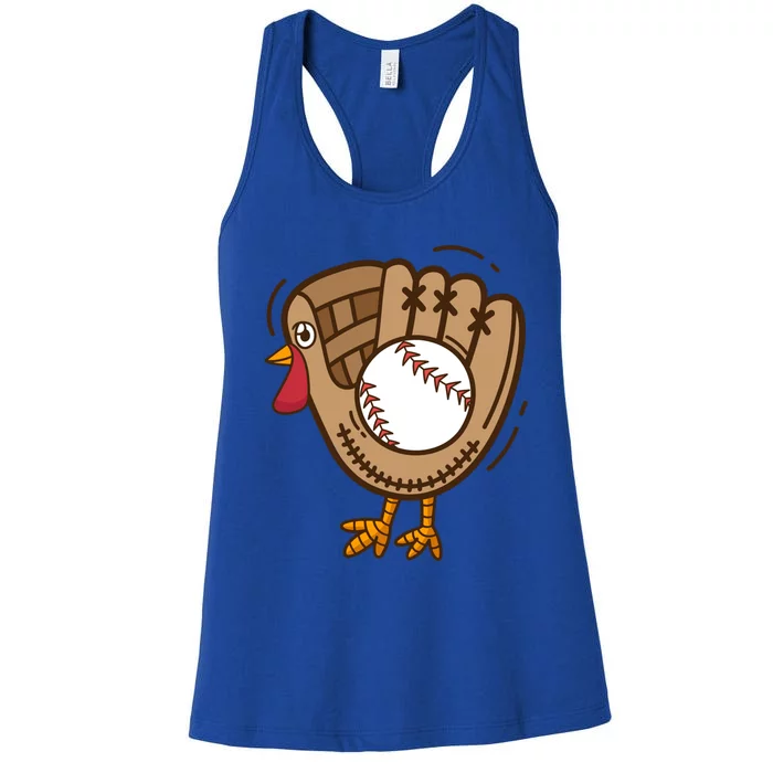 Turkey Baseball Glove Thanksgiving Day Catchers Dads Gift Women's Racerback Tank