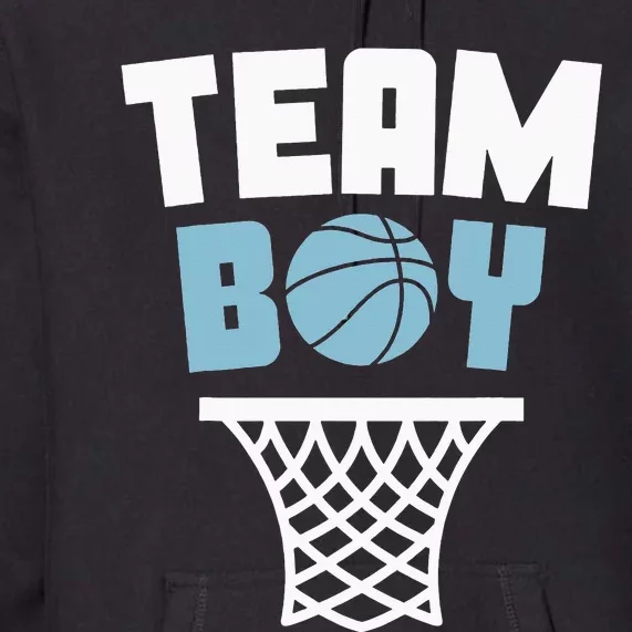 Team Basketball Gender Reveal Blue Baby Shower Party Premium Hoodie