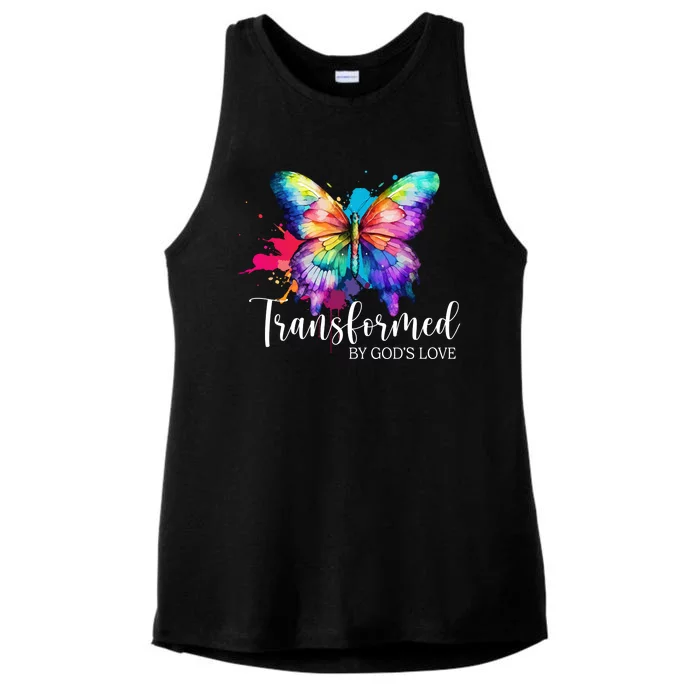 Transformed By Gods Love Colorful Butterfly Ladies Tri-Blend Wicking Tank