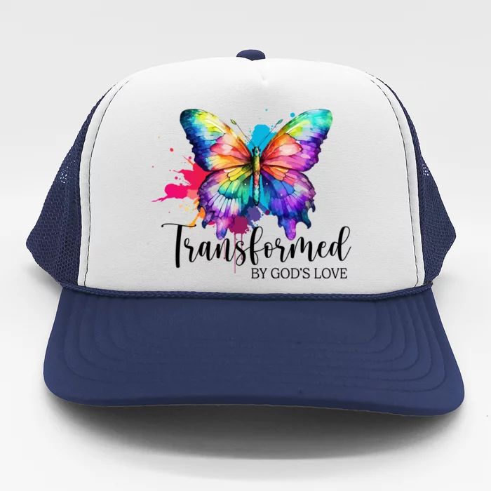 Transformed By Gods Love Colorful Butterfly Trucker Hat