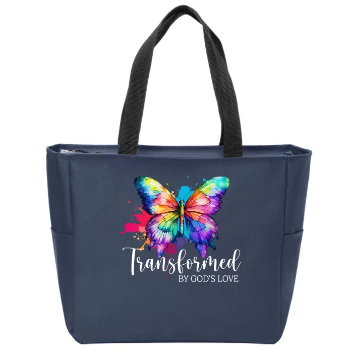 Transformed By Gods Love Colorful Butterfly Zip Tote Bag