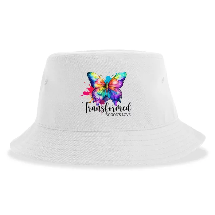 Transformed By Gods Love Colorful Butterfly Sustainable Bucket Hat