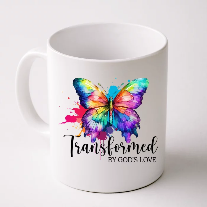 Transformed By Gods Love Colorful Butterfly Front & Back Coffee Mug