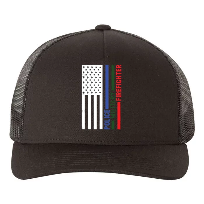 Thin Blue Green Red Lines Police Military Firefighter Yupoong Adult 5-Panel Trucker Hat