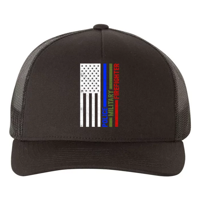 Thin Blue Green Red Lines Police Military Firefighter Yupoong Adult 5-Panel Trucker Hat