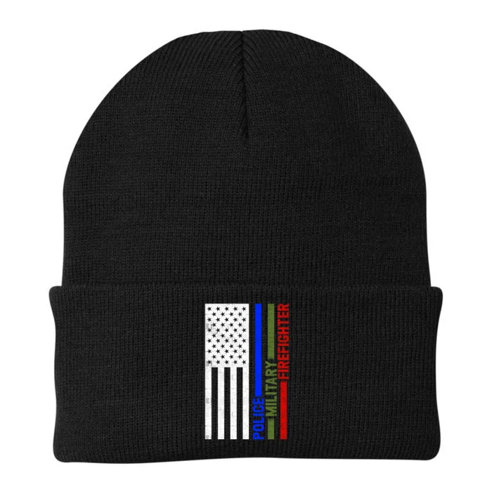 Thin Blue Green Red Lines Police Military Firefighter Knit Cap Winter Beanie