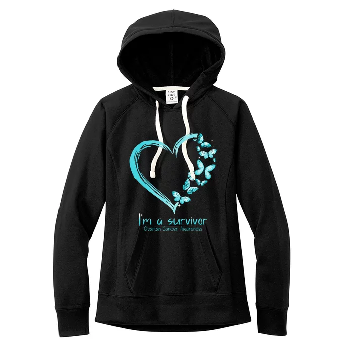 Teal Butterfly Heart Im A Survivor Ovarian Cancer Awareness Women's Fleece Hoodie