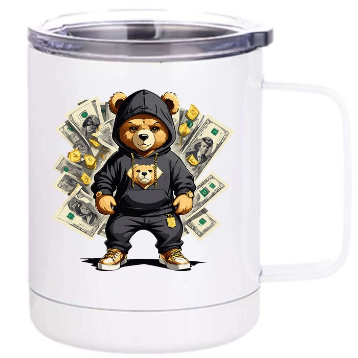 Teddy Bear Hustler Buisness Bear Dollar Street Clothes Front & Back 12oz Stainless Steel Tumbler Cup