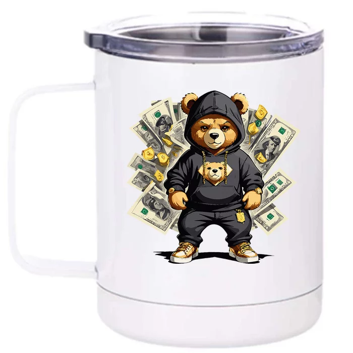 Teddy Bear Hustler Buisness Bear Dollar Street Clothes Front & Back 12oz Stainless Steel Tumbler Cup