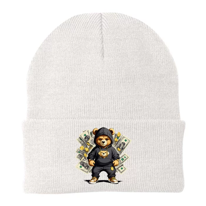 Teddy Bear Hustler Buisness Bear Dollar Street Clothes Knit Cap Winter Beanie