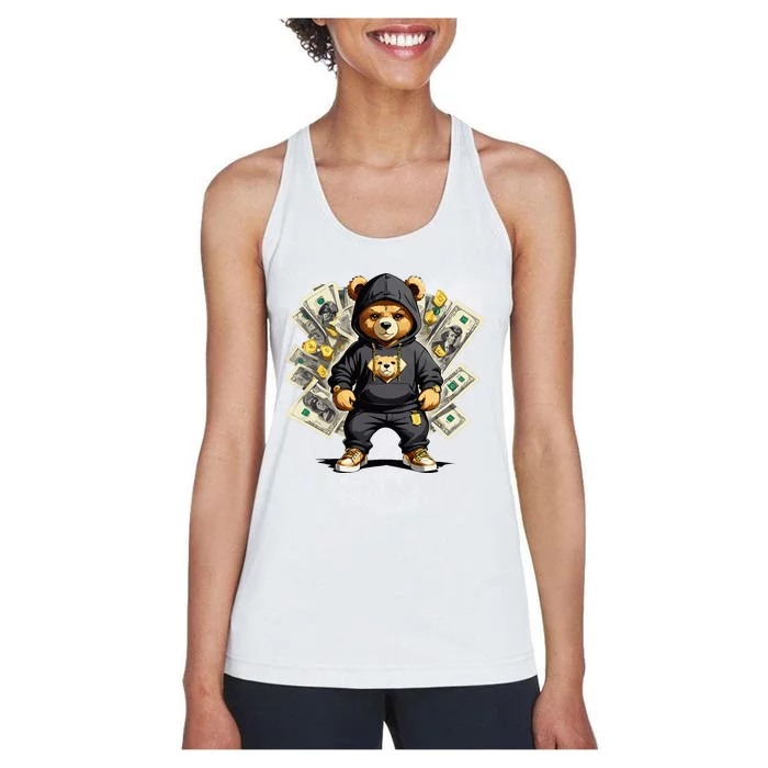 Teddy Bear Hustler Buisness Bear Dollar Street Clothes Women's Racerback Tank