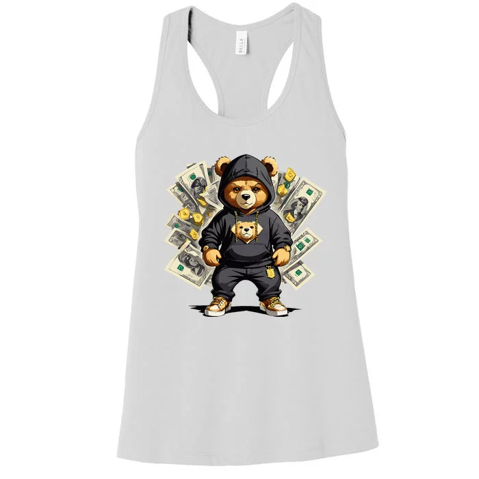 Teddy Bear Hustler Buisness Bear Dollar Street Clothes Women's Racerback Tank