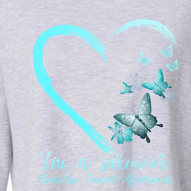 Teal Butterfly Heart Survivor Ovarian Cancer Awareness Tee Cool Gift Cropped Pullover Crew