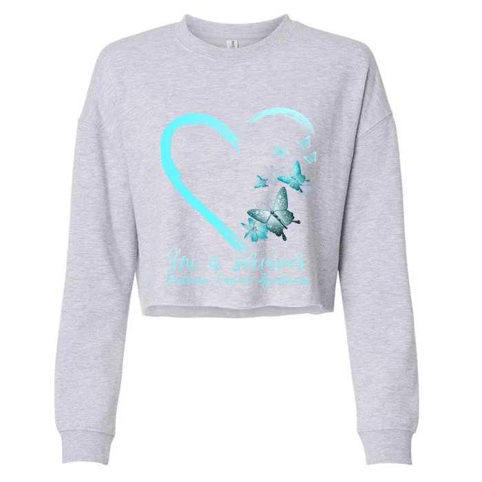 Teal Butterfly Heart Survivor Ovarian Cancer Awareness Tee Cool Gift Cropped Pullover Crew