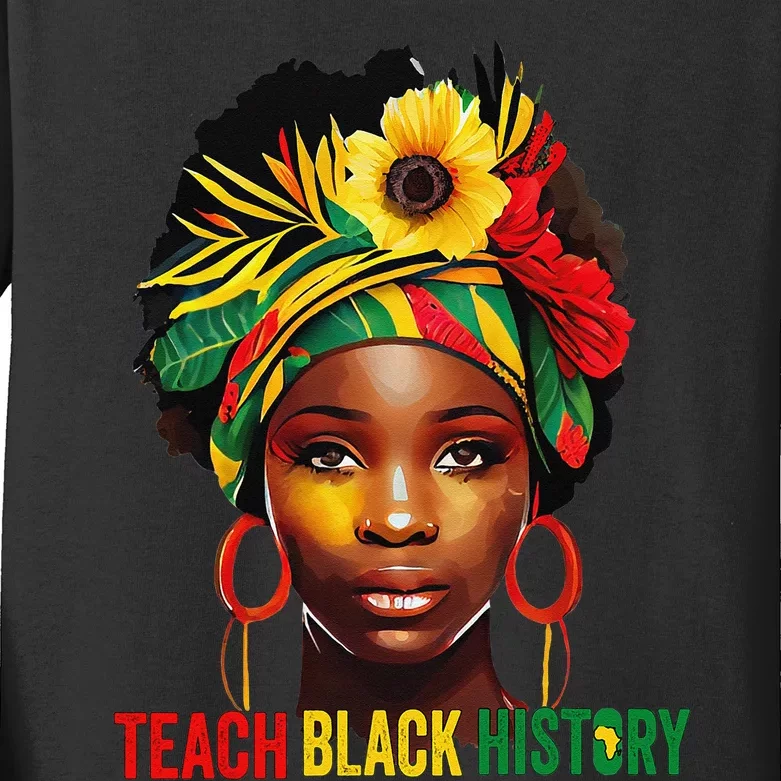 Teach Black History Month Afro Melanin Teacher Juneteenth Kids Long Sleeve Shirt