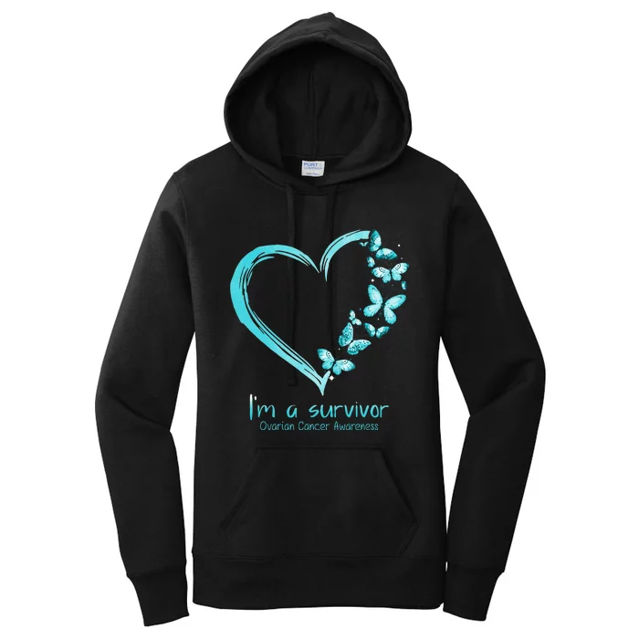 Teal Butterfly Heart Im A Survivor Ovarian Cancer Awareness Women's Pullover Hoodie