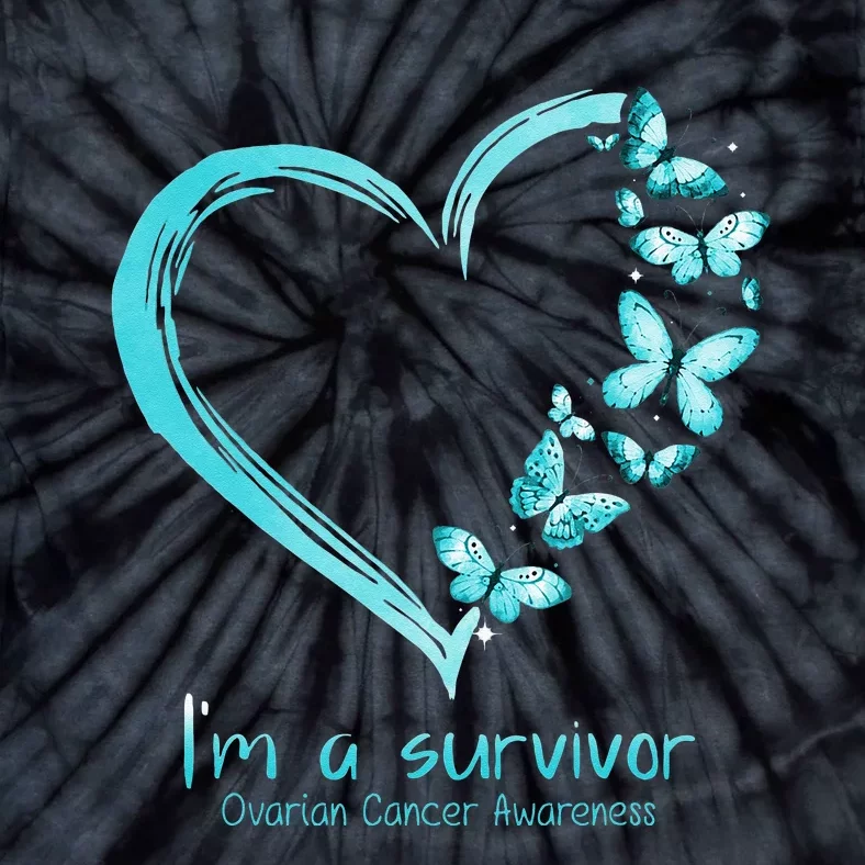 Teal Butterfly Heart Im A Survivor Ovarian Cancer Awareness Tie-Dye T-Shirt