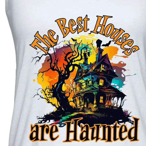 The Best Houses Are Haunted Halloween Design Ladies Essential Flowy Tank