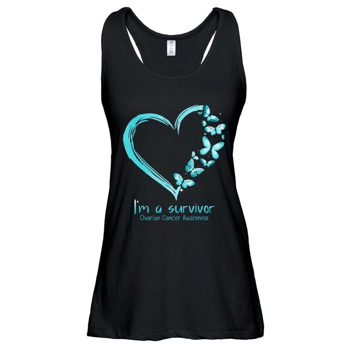 Teal Butterfly Heart Im A Survivor Ovarian Cancer Awareness Ladies Essential Flowy Tank