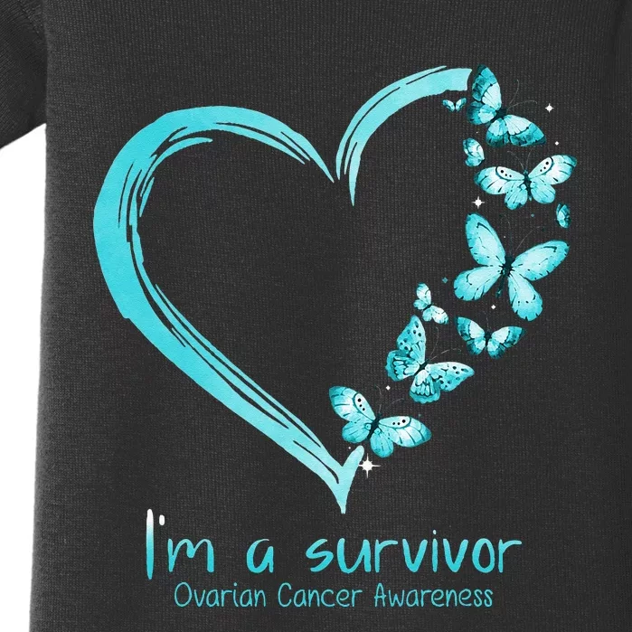 Teal Butterfly Heart Im A Survivor Ovarian Cancer Awareness Baby Bodysuit