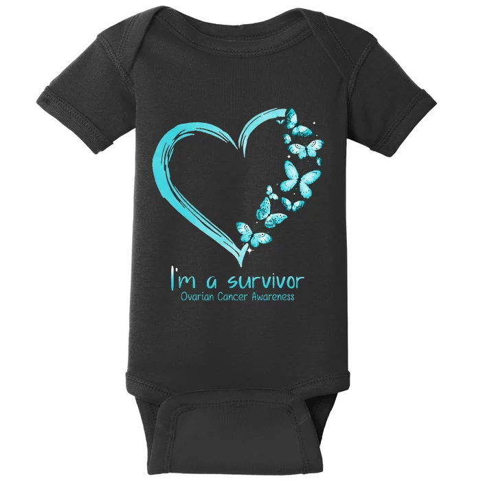 Teal Butterfly Heart Im A Survivor Ovarian Cancer Awareness Baby Bodysuit