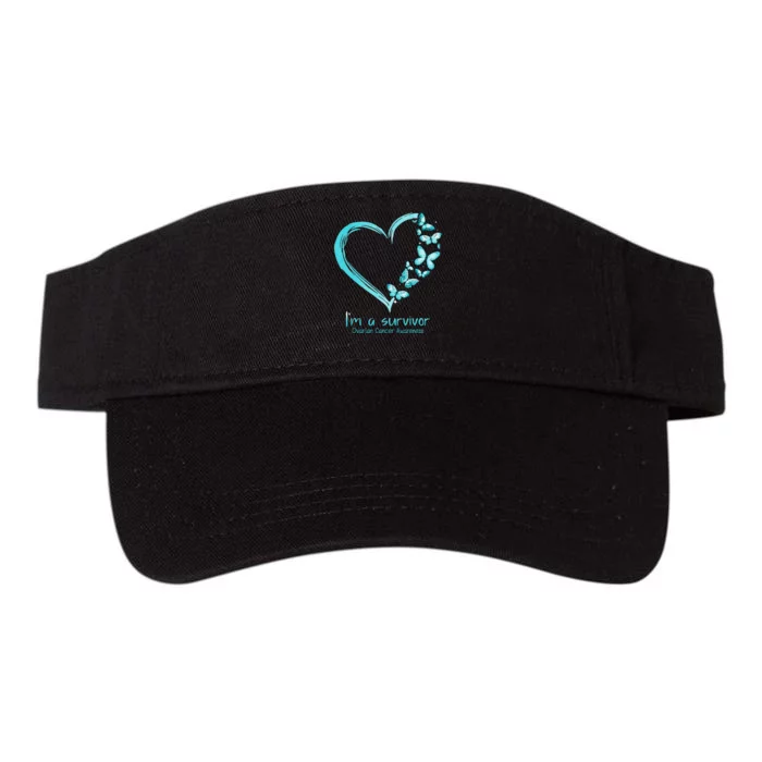 Teal Butterfly Heart Im A Survivor Ovarian Cancer Awareness Valucap Bio-Washed Visor