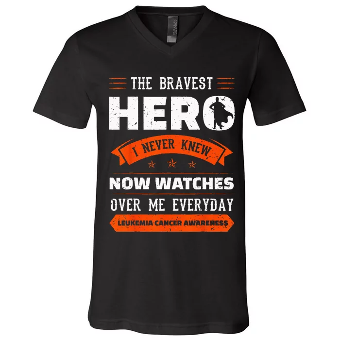 The Bravest Hero I Never Knew Leukemia Cancer Awareness Gift V-Neck T-Shirt