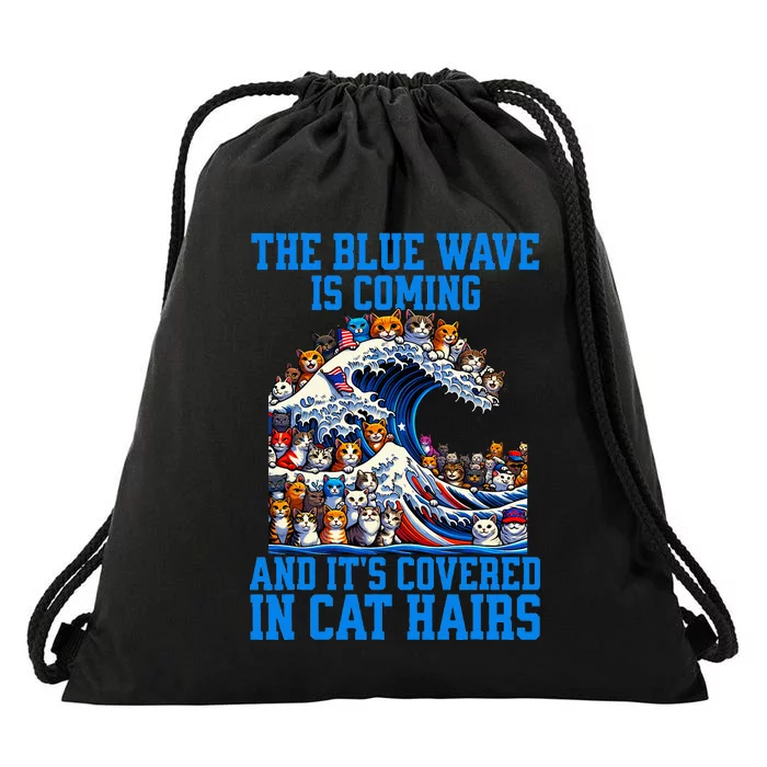 The Blue Humor Wave Is Coming Covered In Cat Hairs Kamala Drawstring Bag