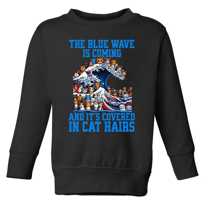 The Blue Humor Wave Is Coming Covered In Cat Hairs Kamala Toddler Sweatshirt