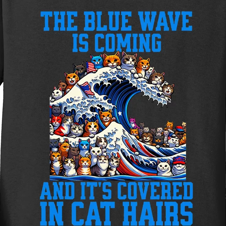 The Blue Humor Wave Is Coming Covered In Cat Hairs Kamala Kids Long Sleeve Shirt