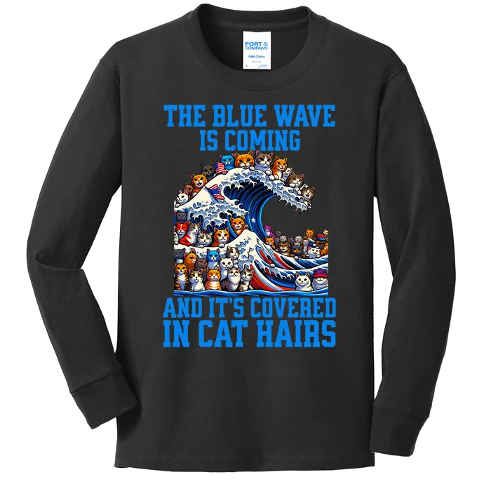 The Blue Humor Wave Is Coming Covered In Cat Hairs Kamala Kids Long Sleeve Shirt