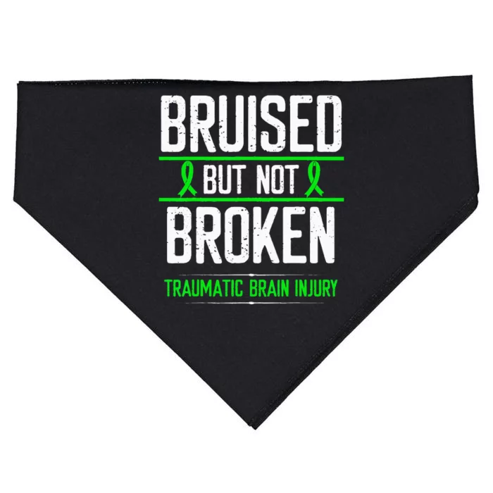 Traumatic Brain Injury Awareness Bruised Broken Green Ribbon USA-Made Doggie Bandana