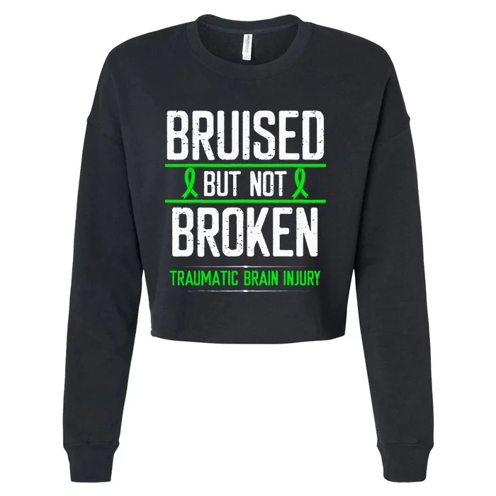 Traumatic Brain Injury Awareness Bruised Broken Green Ribbon Cropped Pullover Crew