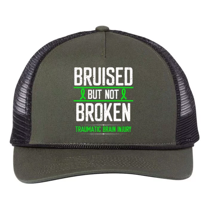 Traumatic Brain Injury Awareness Bruised Broken Green Ribbon Retro Rope Trucker Hat Cap