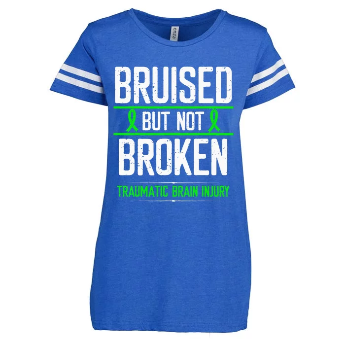 Traumatic Brain Injury Awareness Bruised Broken Green Ribbon Enza Ladies Jersey Football T-Shirt