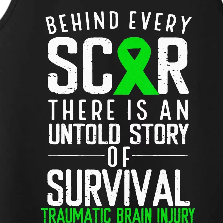 Traumatic Brain Injury Awareness Every Scar Green Ribbon Performance Tank