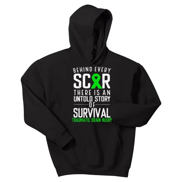 Traumatic Brain Injury Awareness Every Scar Green Ribbon Kids Hoodie