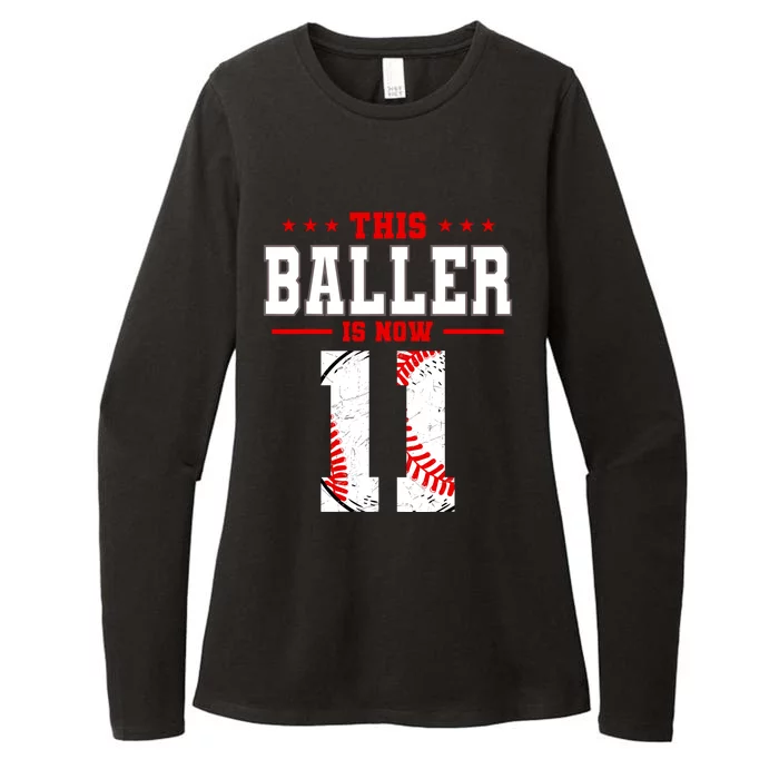 This Baller Is Now 11 Birthday Baseball Theme Bday Party Womens CVC Long Sleeve Shirt