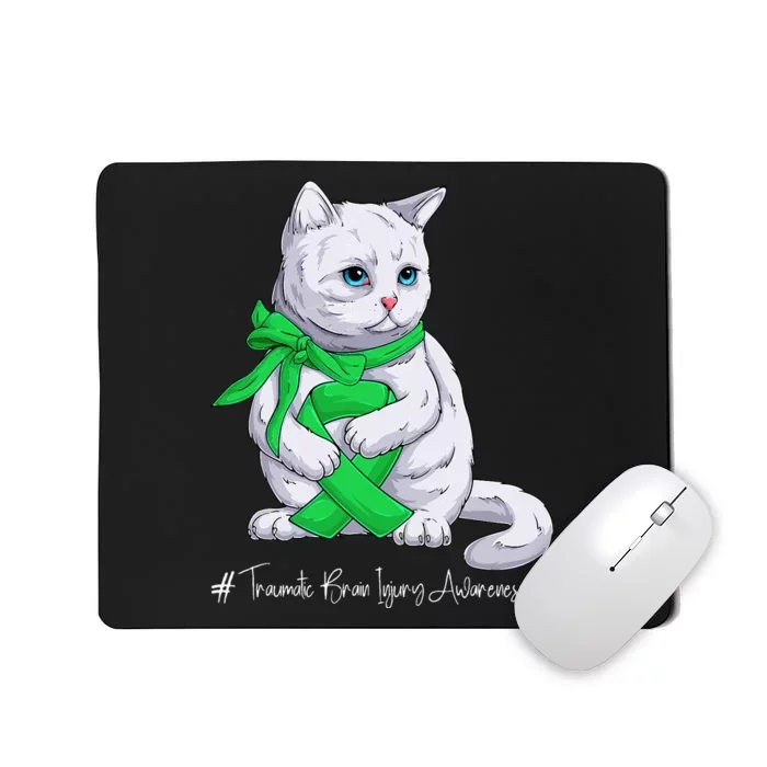 Traumatic Brain Injury Awareness Month Green Ribbon Cat Mousepad