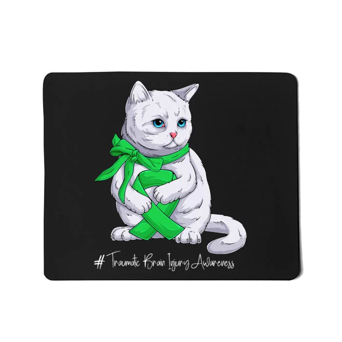 Traumatic Brain Injury Awareness Month Green Ribbon Cat Mousepad