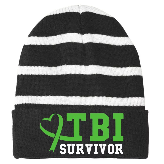 Traumatic Brain Injury TBI Survivor Striped Beanie with Solid Band